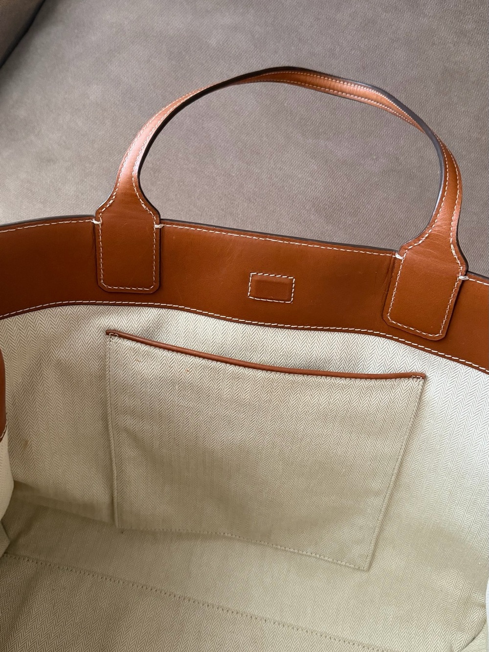Authentic Tory Burch Ella Large Canvas Quadrant Tote Bag - Picture 11 of 13